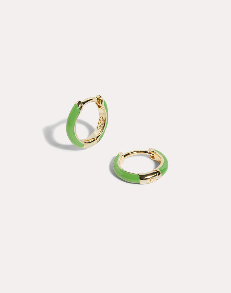 Emerald Enamel Gold Hoop Earrings